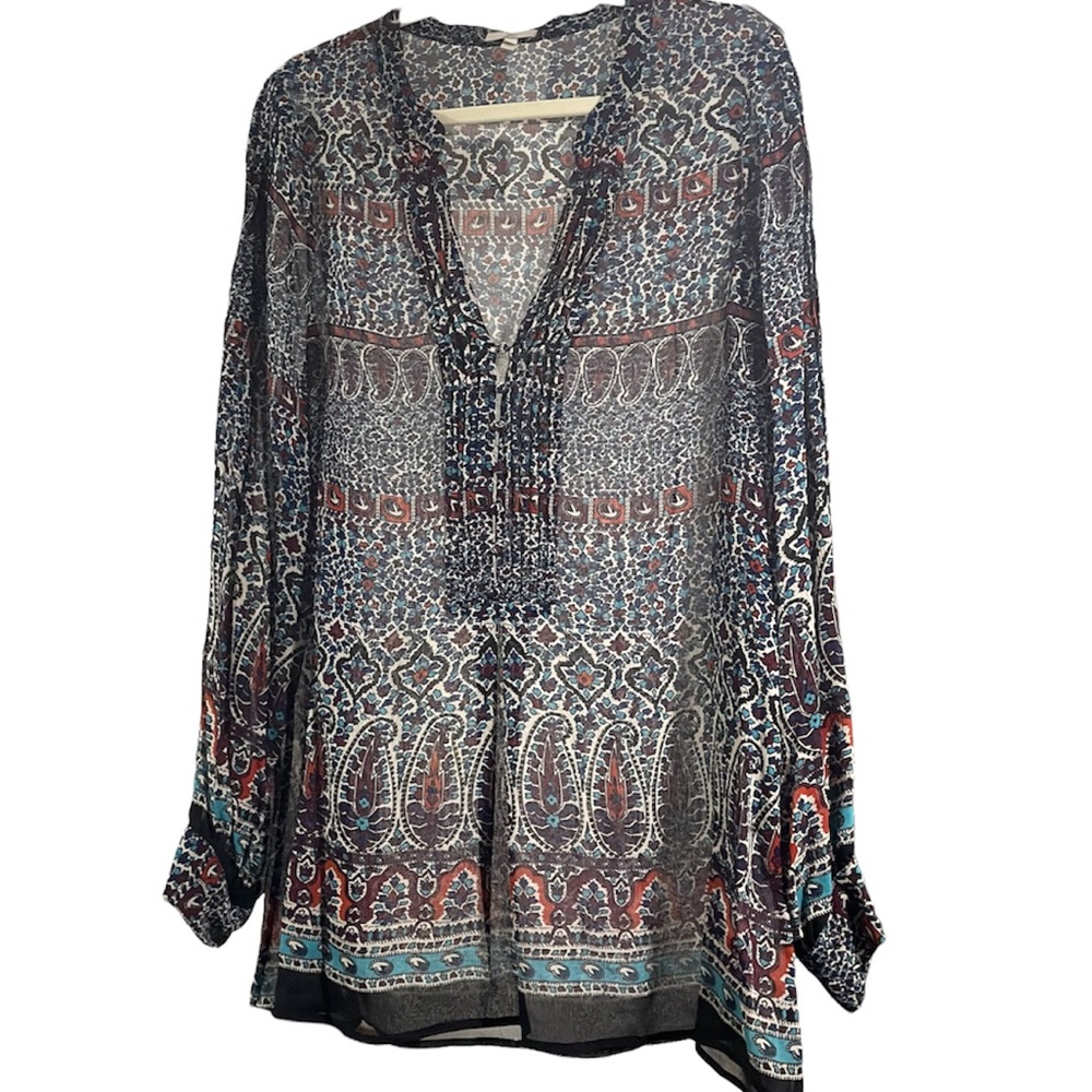 Joie Sheer Silk Boho Tunic Style Blouse Large